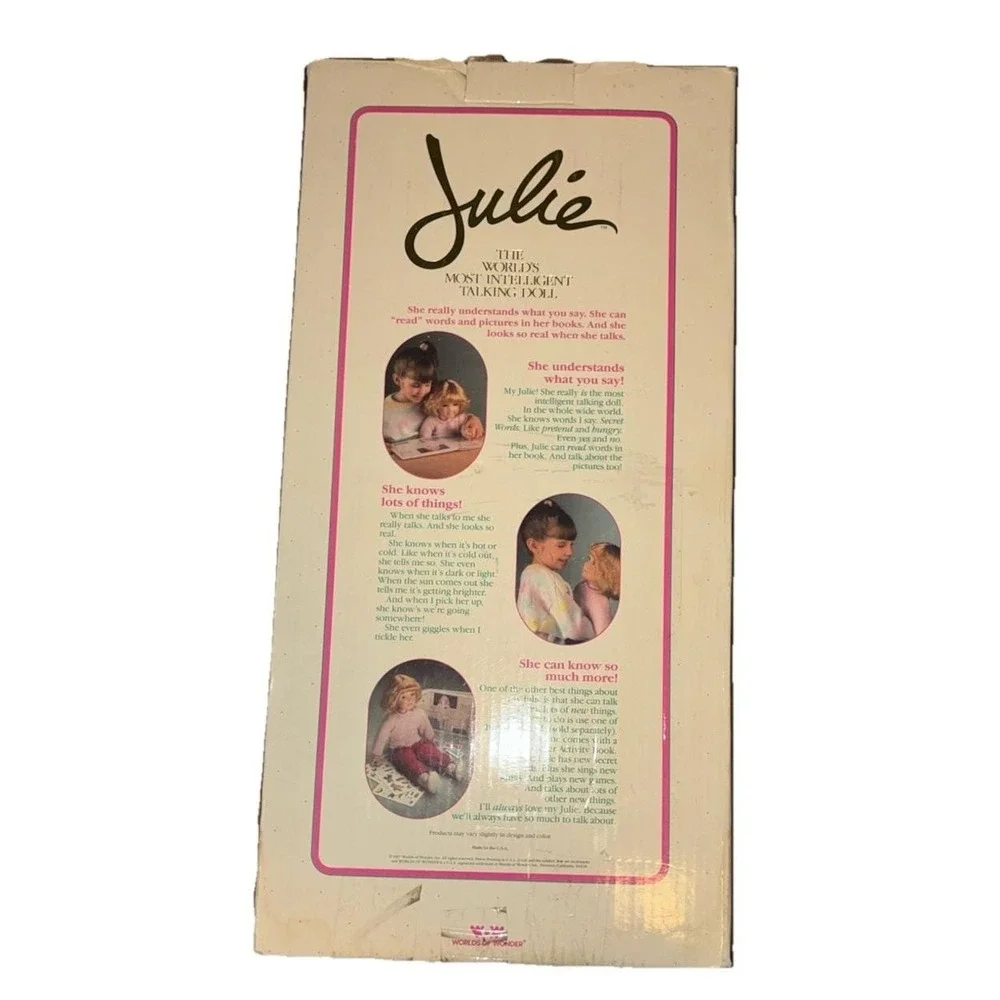 Julie Worlds Most Intelligent Talking Doll 1987 Worlds of Wonder Box Works *flaw